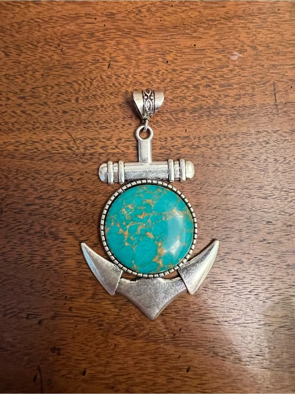 Turquoise Anchor Pendant Silver-Tone Nautical Necklace Charm